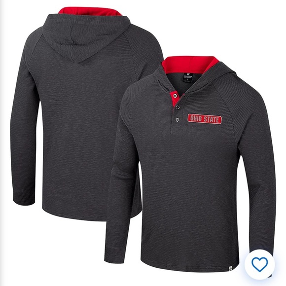 Colosseum Waffle Knit Thermal Henley Hoodie Men’s Size Large Ohio State Buckeyes - Picture 1 of 5